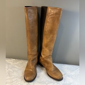 Stuart Weitzman Two Tone Knee High Riding Boot Size 9 Worn Leather Flexible Calf